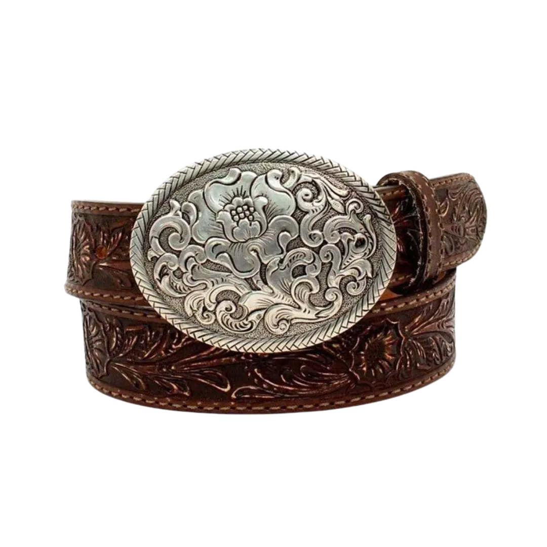 M&F Women's Nocona Tan Floral Belt with Floral Buckle Belts