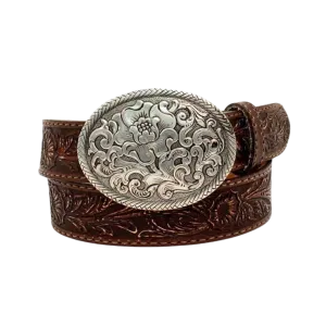M&F Women's Nocona Tan Floral Belt with Floral Buckle Belts