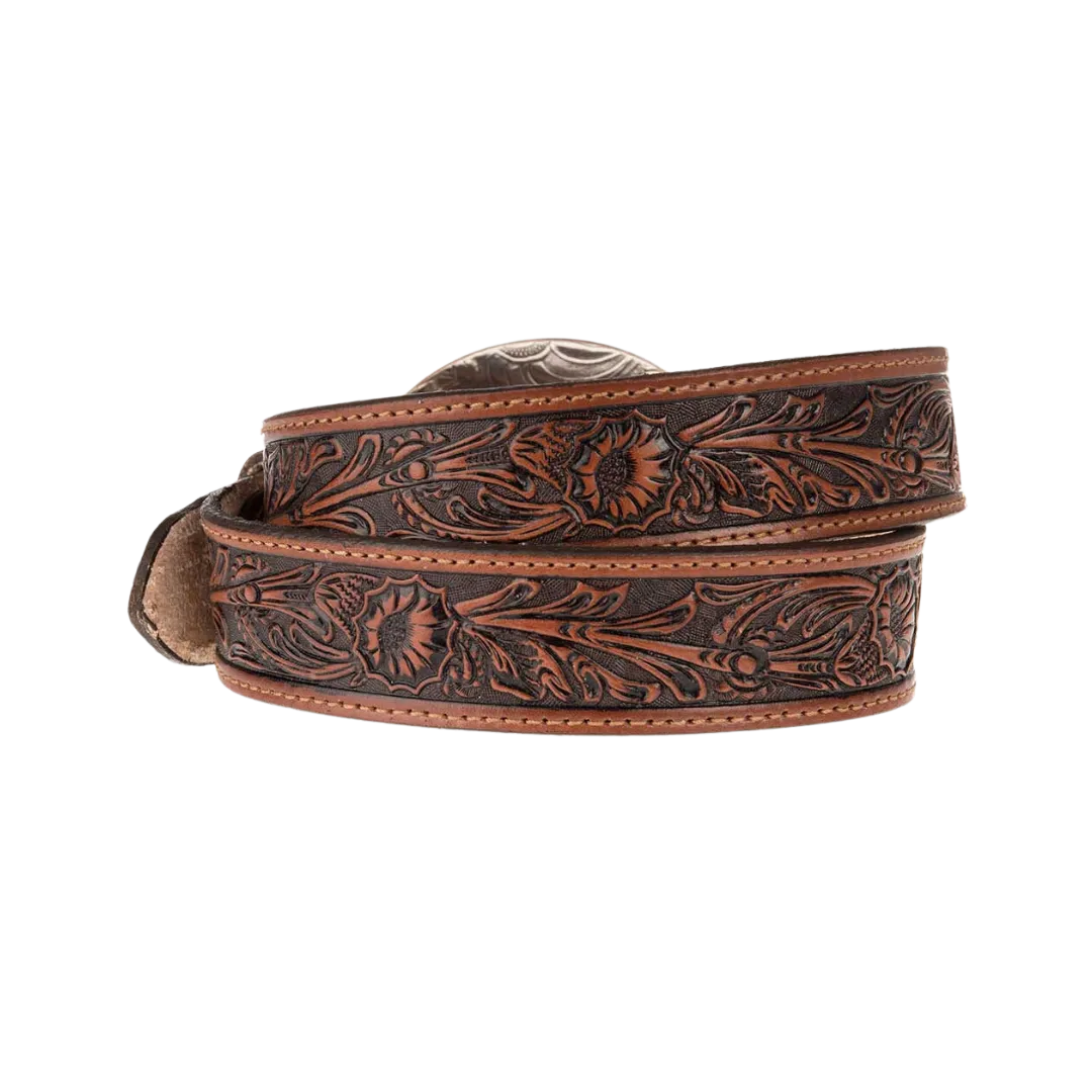 M&F Women's Nocona Tan Floral Belt with Floral Buckle Belts