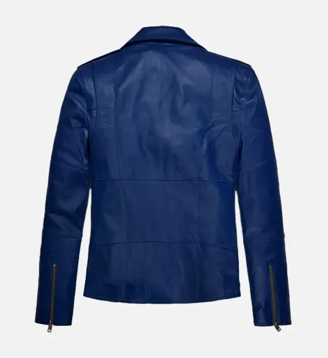 Men's Blue Leather Biker Jacket