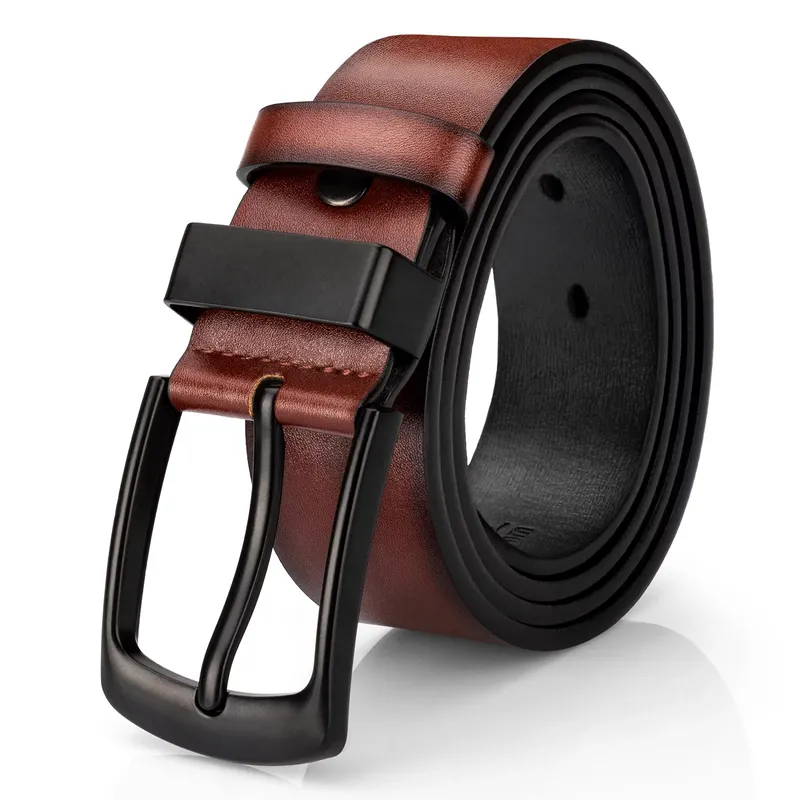 Men's Leather Casual Dress Belt with Classic Buckle and Style