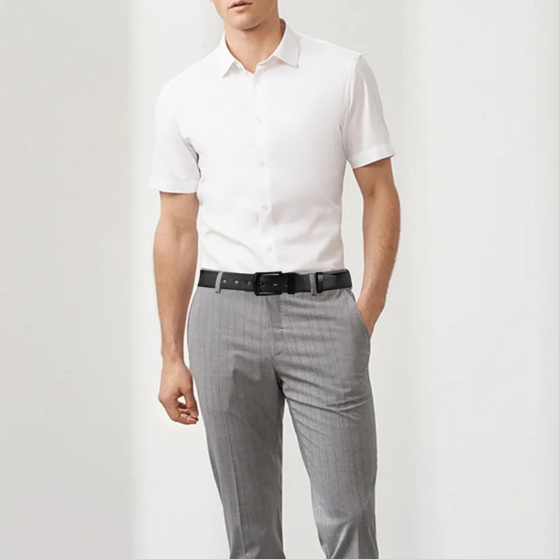 Men's Leather Casual Dress Belt with Classic Buckle and Style