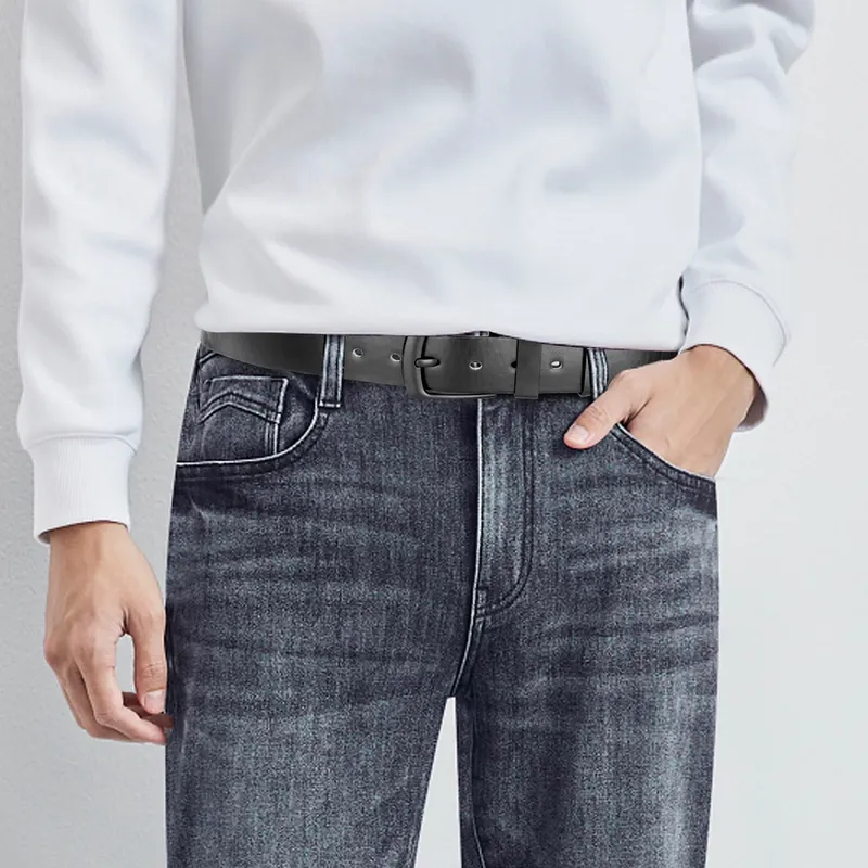 Men's Leather Casual Dress Belt with Classic Buckle and Style