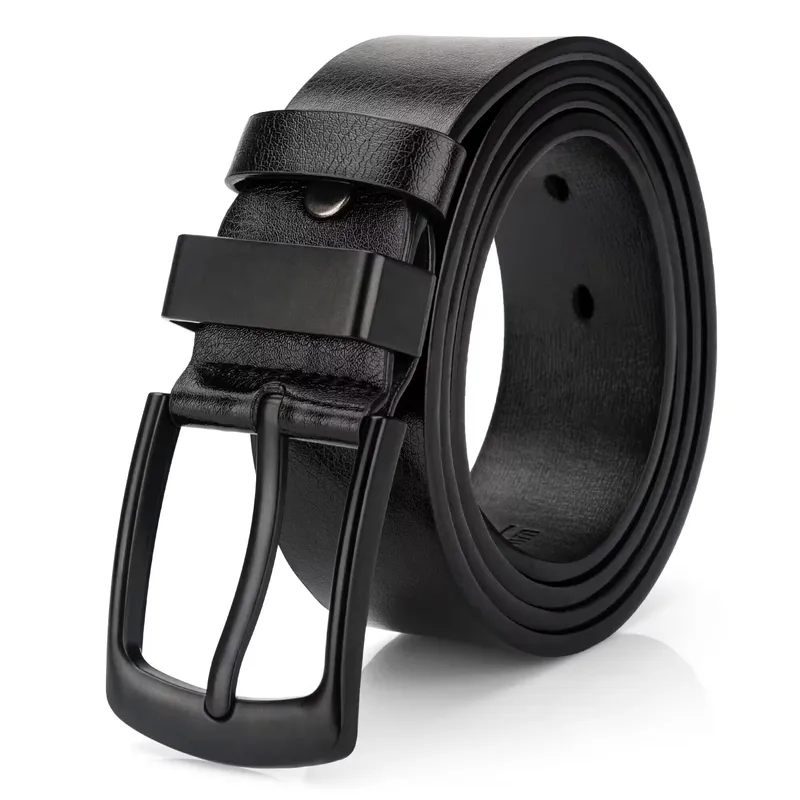 Men's Leather Casual Dress Belt with Classic Buckle and Style