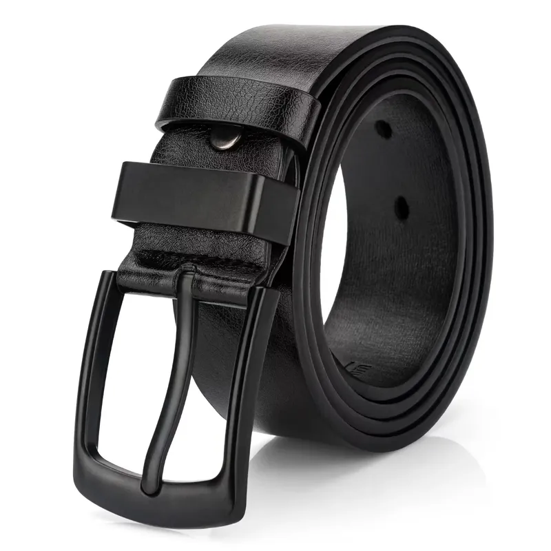 Men's Leather Casual Dress Belt with Classic Buckle and Style