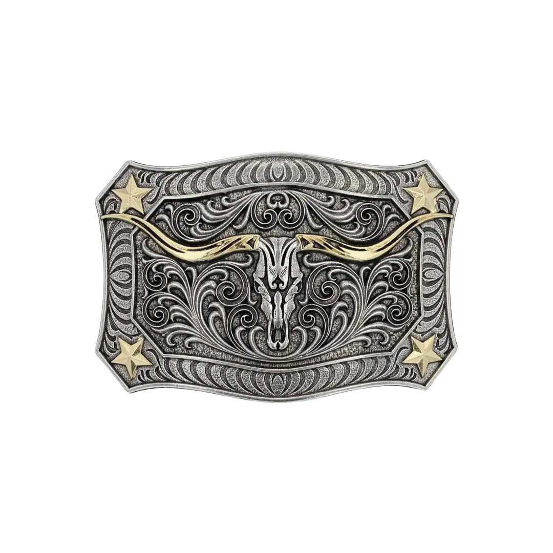 Montana Men's Silversmiths Longhorn Crest Filigree Attitude Belt Buckle