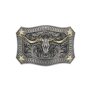 Montana Men's Silversmiths Longhorn Crest Filigree Attitude Belt Buckle
