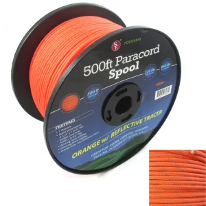 Orange Reflective Cord Paracord 500 Ft Spool Outdoor Camping Hunt Survival Tool