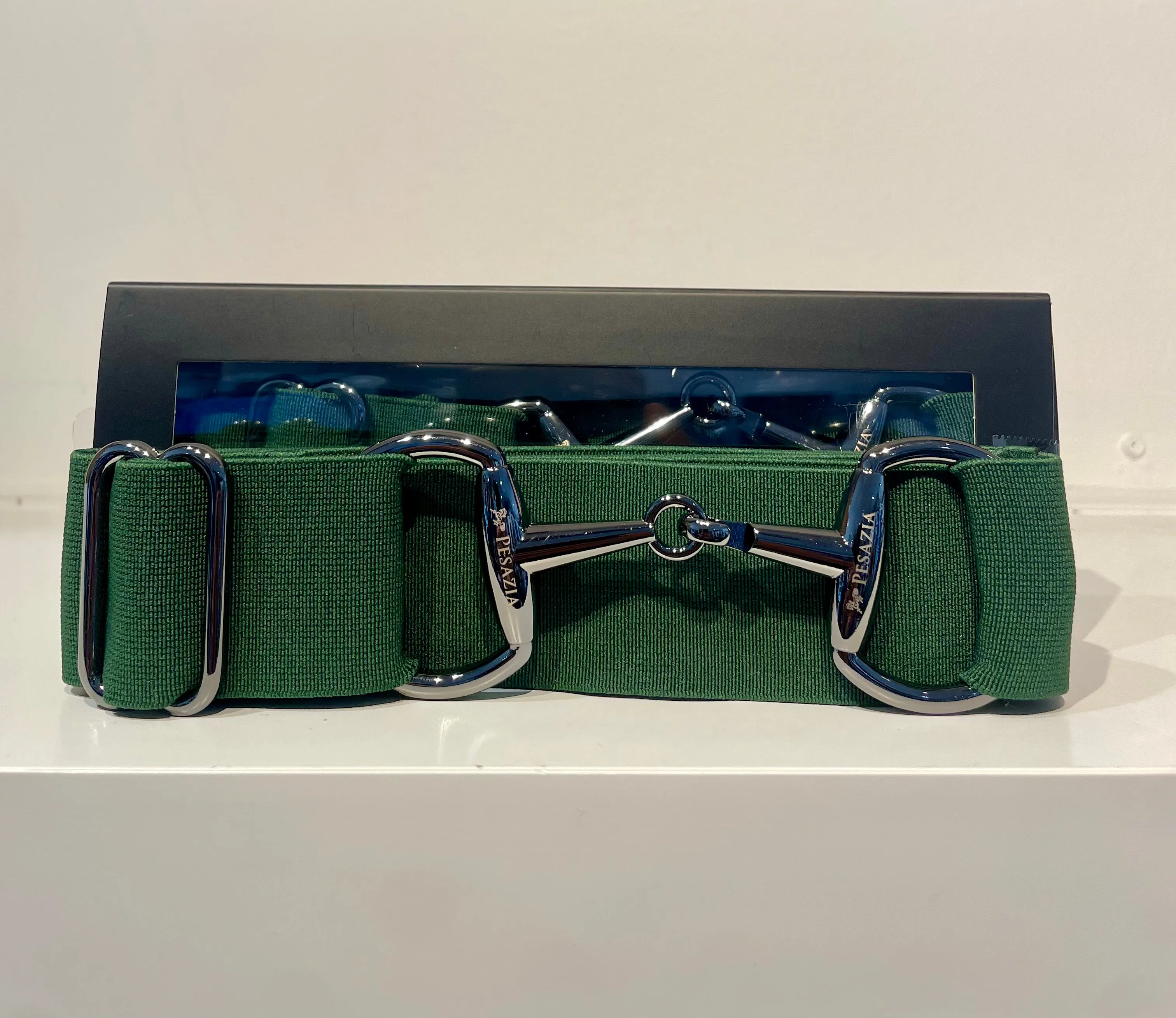 Pesazia - Logo Stretch Bit Belts - Hunter Green w/ Black Snaffle Bit