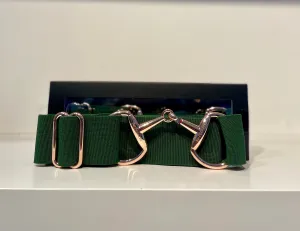 Pesazia - Logo Stretch Bit Belts - Hunter Green w/ Rose Gold Snaffle Bit