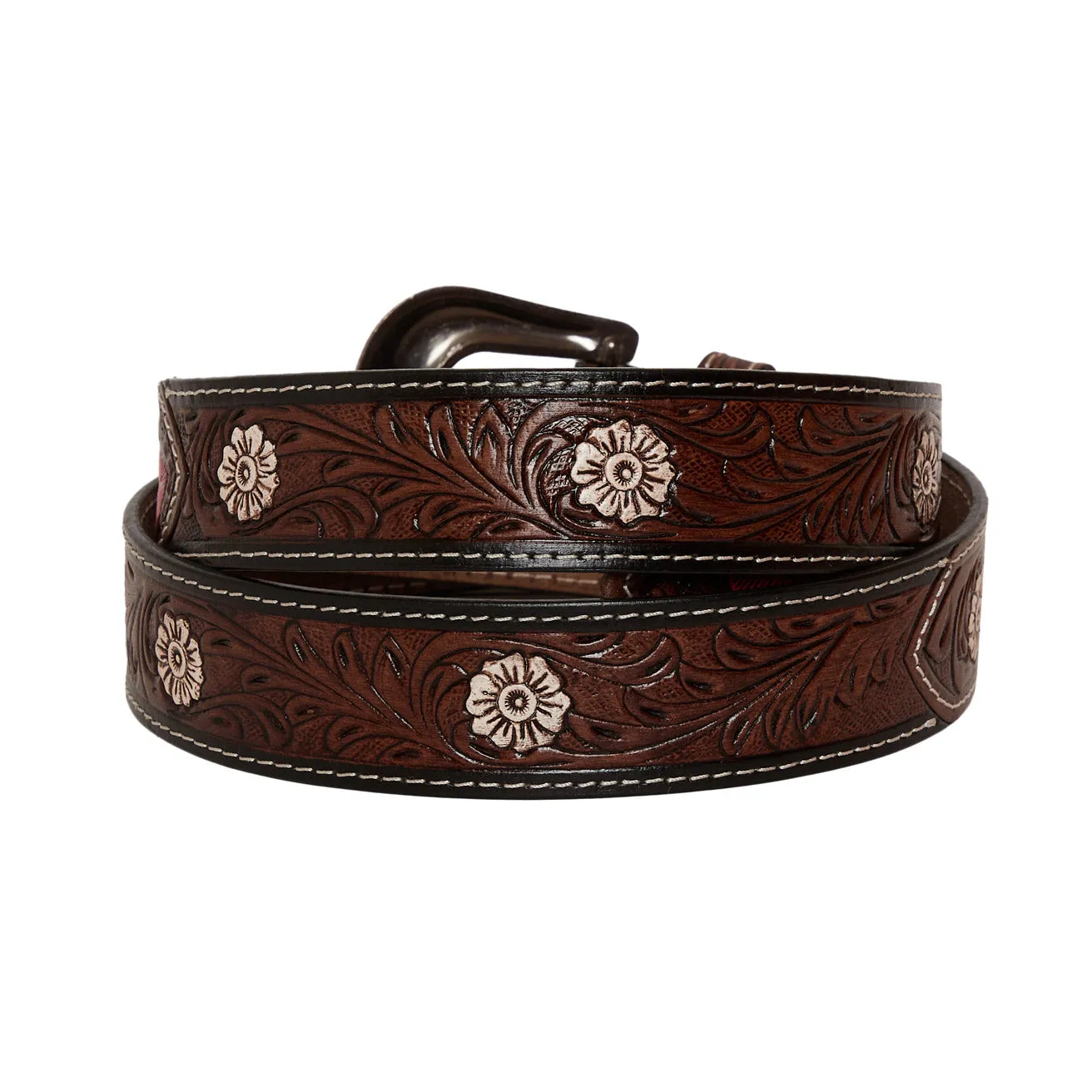 Pink feather Hand-Tooled Leather Belt