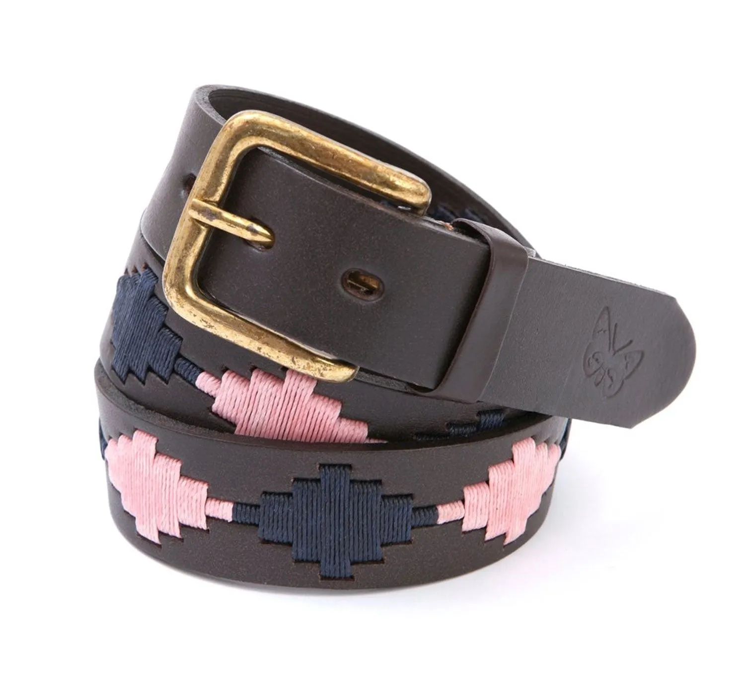 Regent - Polo Belt - Embroidered - Leather - Pink and Navy - Diamond