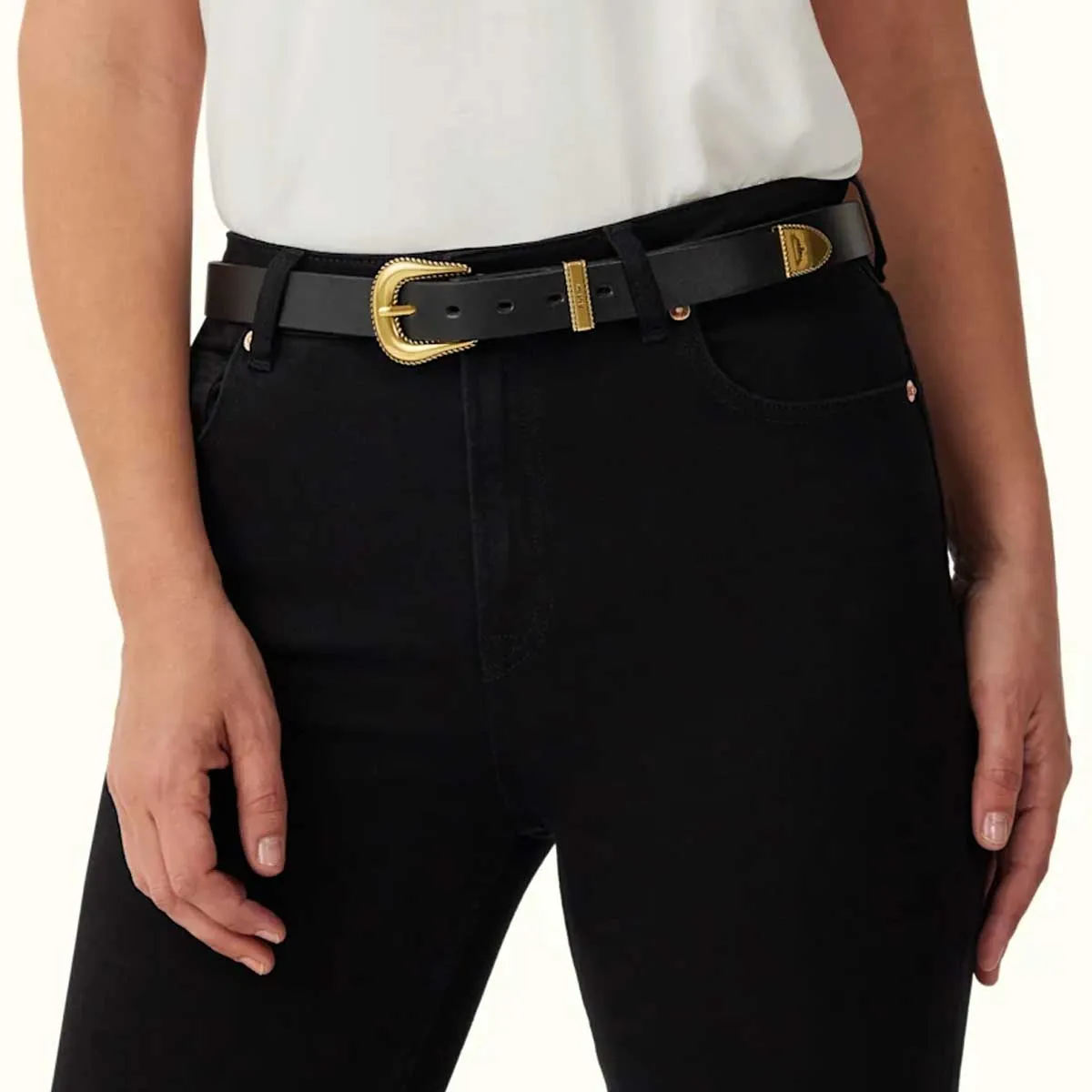 RM WILLIAMS Women's Agnes Double Butt Leather Belt - Black