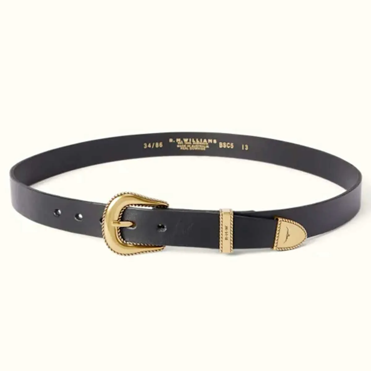 RM WILLIAMS Women's Agnes Double Butt Leather Belt - Black
