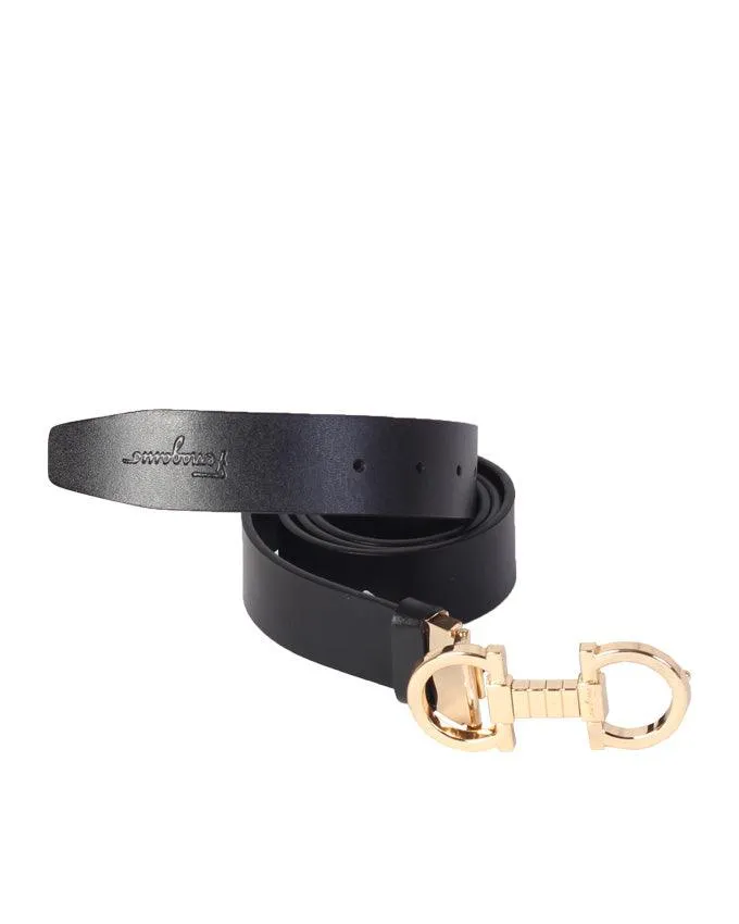 Salvatore Ferragamo Black Reversible Leather Belt,