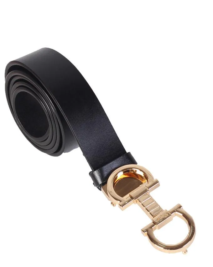 Salvatore Ferragamo Black Reversible Leather Belt,
