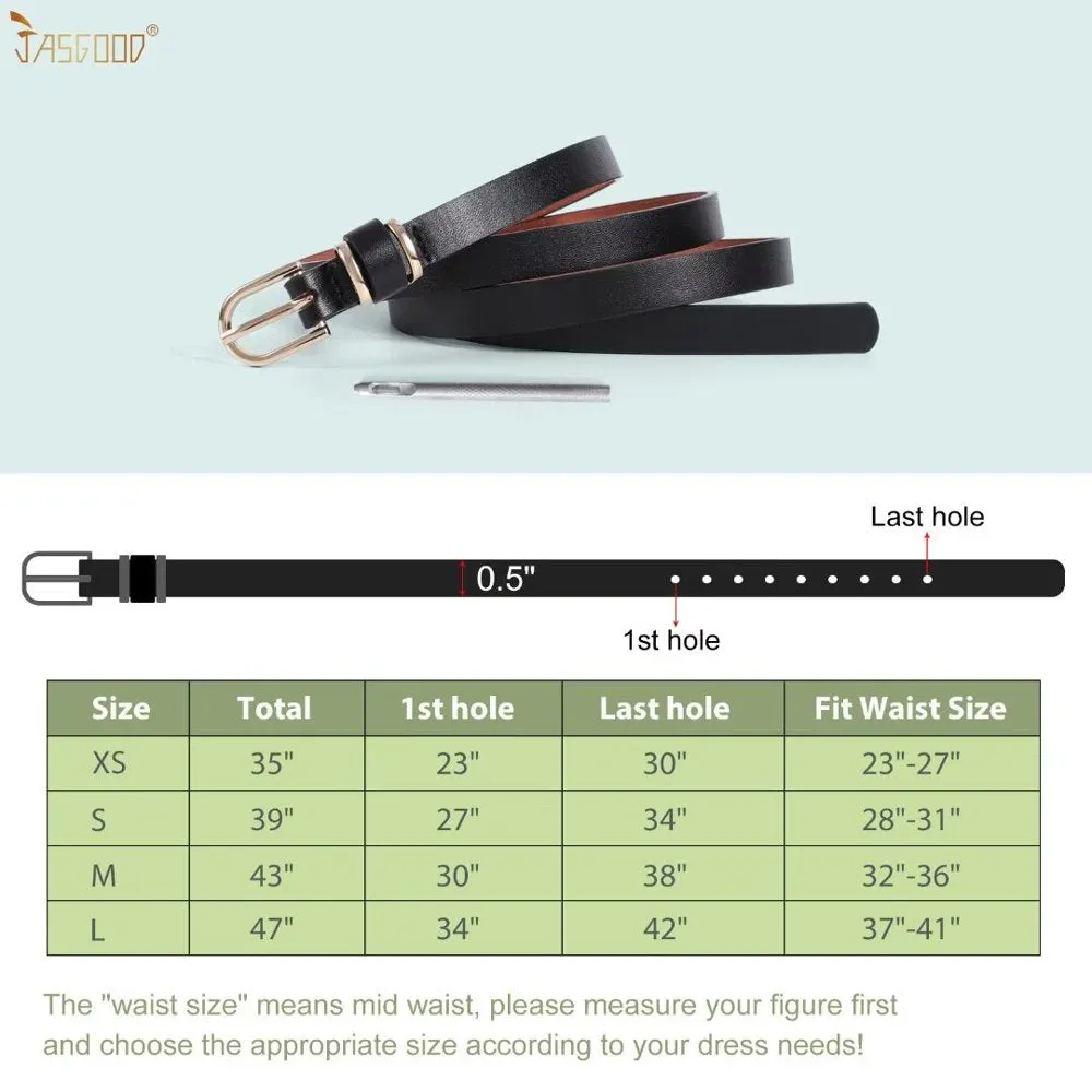 Set of 4 Women's Skinny Leather Belt for Jeans with Gold Alloy Buckle