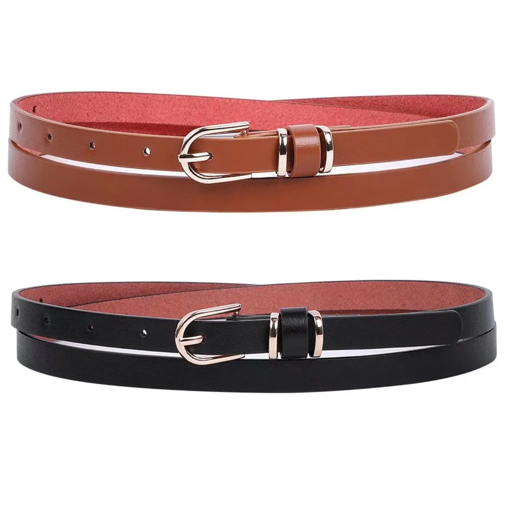 Set of 4 Women's Skinny Leather Belt for Jeans with Gold Alloy Buckle