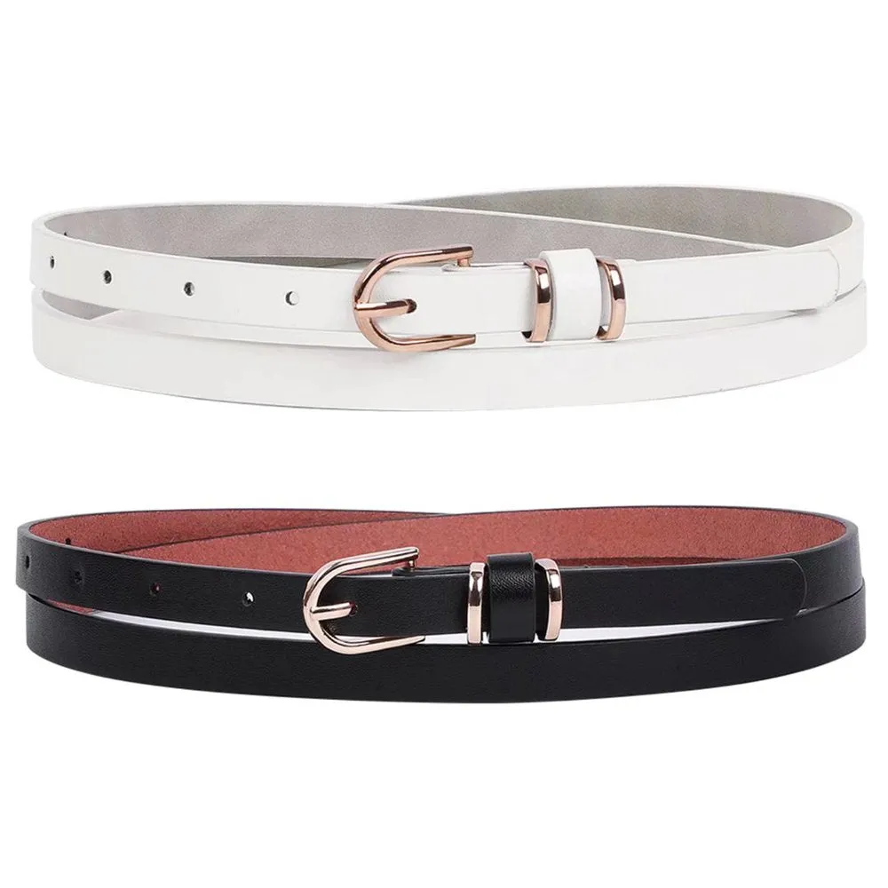 Set of 4 Women's Skinny Leather Belt for Jeans with Gold Alloy Buckle