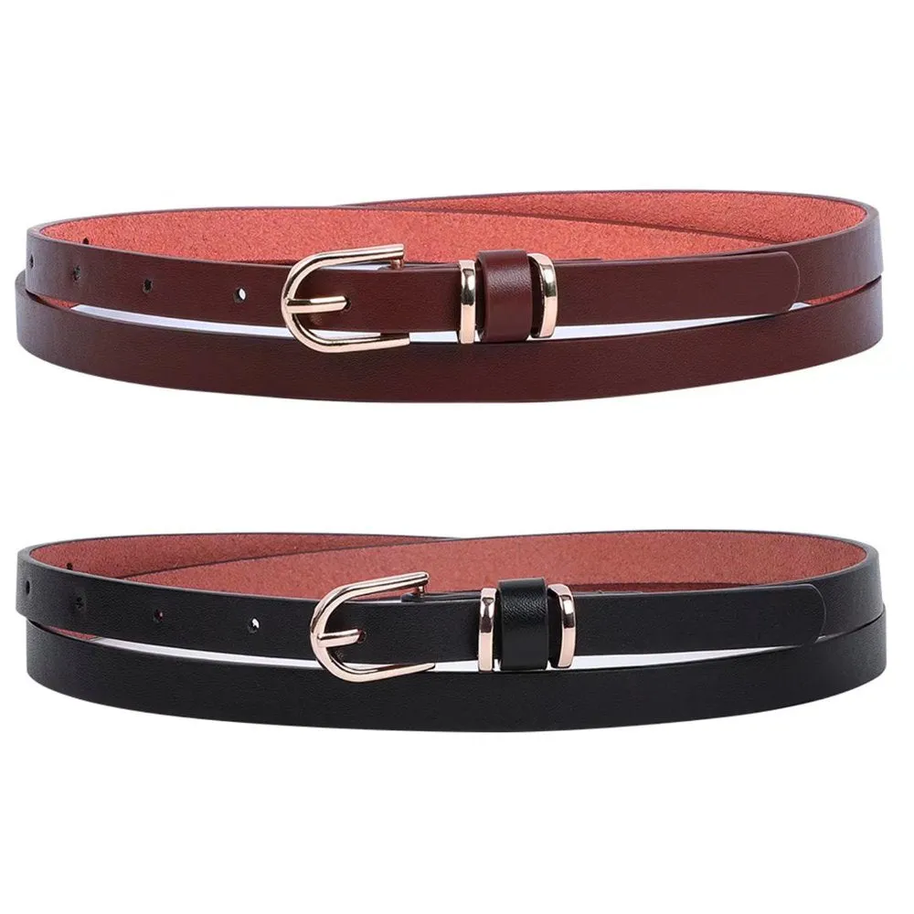 Set of 4 Women's Skinny Leather Belt for Jeans with Gold Alloy Buckle