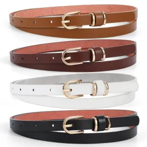 Set of 4 Women's Skinny Leather Belt for Jeans with Gold Alloy Buckle