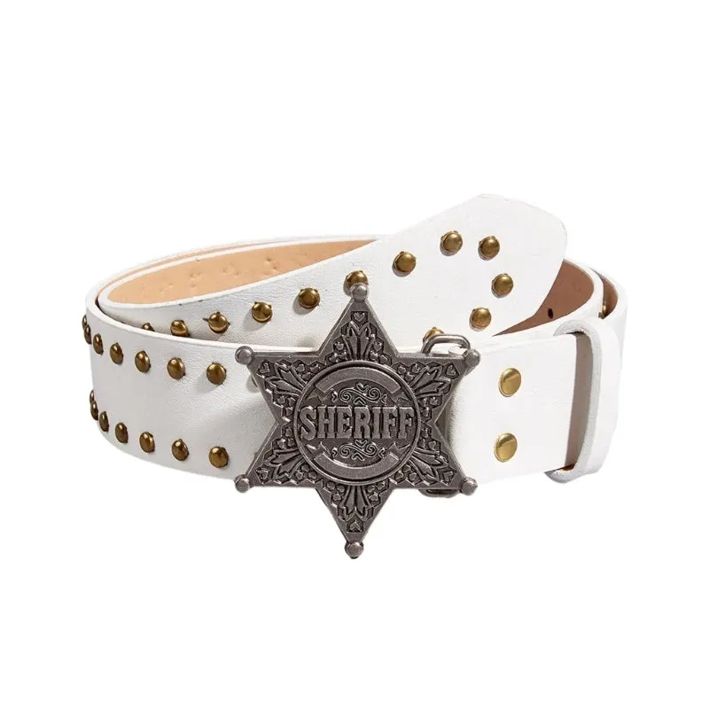 Star Buckle Y2K Fashion Jeans Belt - Western Cowgirl Rivet Wide Waistband