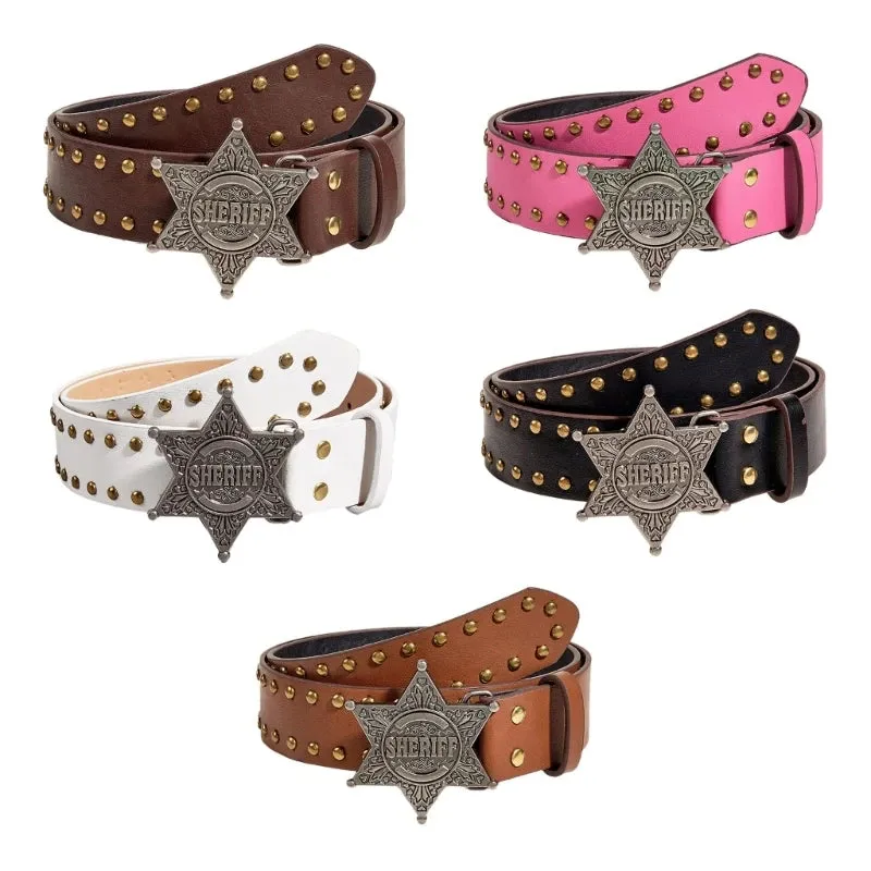 Star Buckle Y2K Fashion Jeans Belt - Western Cowgirl Rivet Wide Waistband