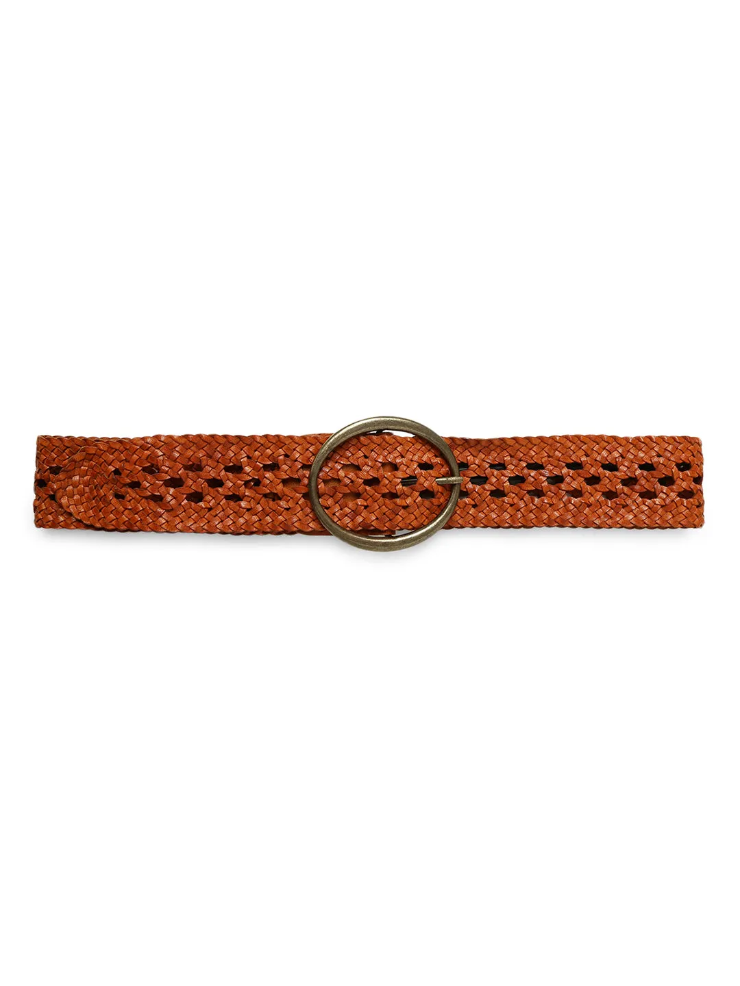 Tan Color Hand-weaving Design Women Leather Belt