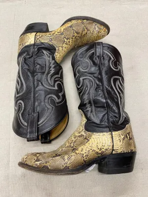 Tony Lama Snakeskin Black Tan Cowboy Boots