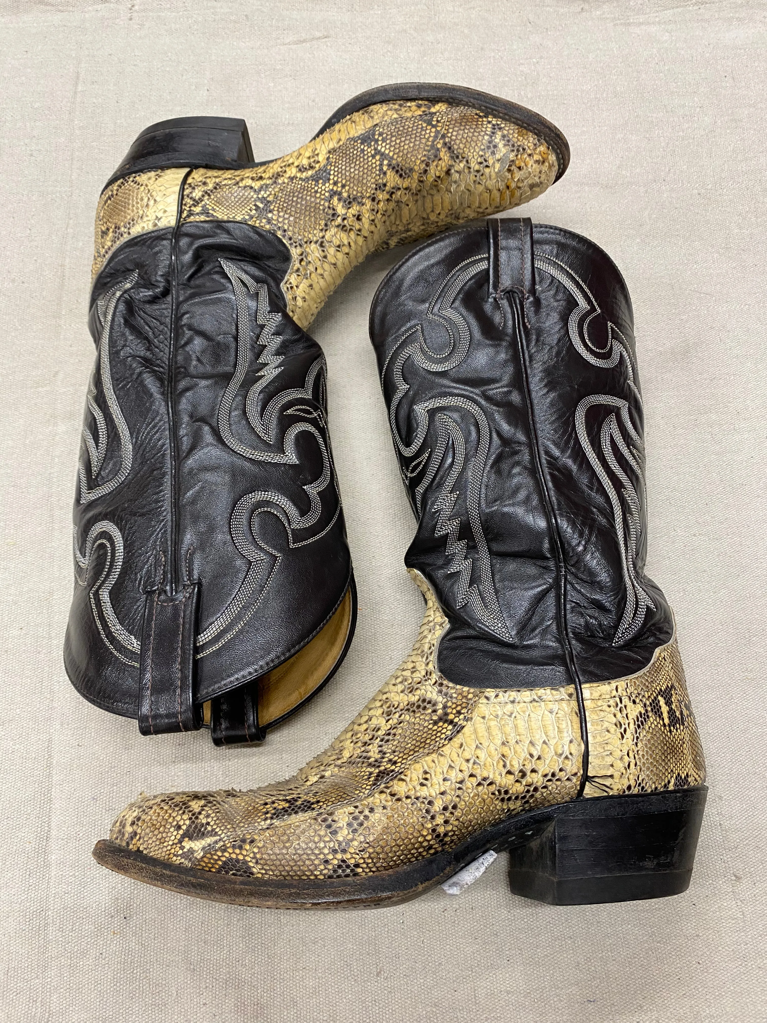 Tony Lama Snakeskin Black Tan Cowboy Boots