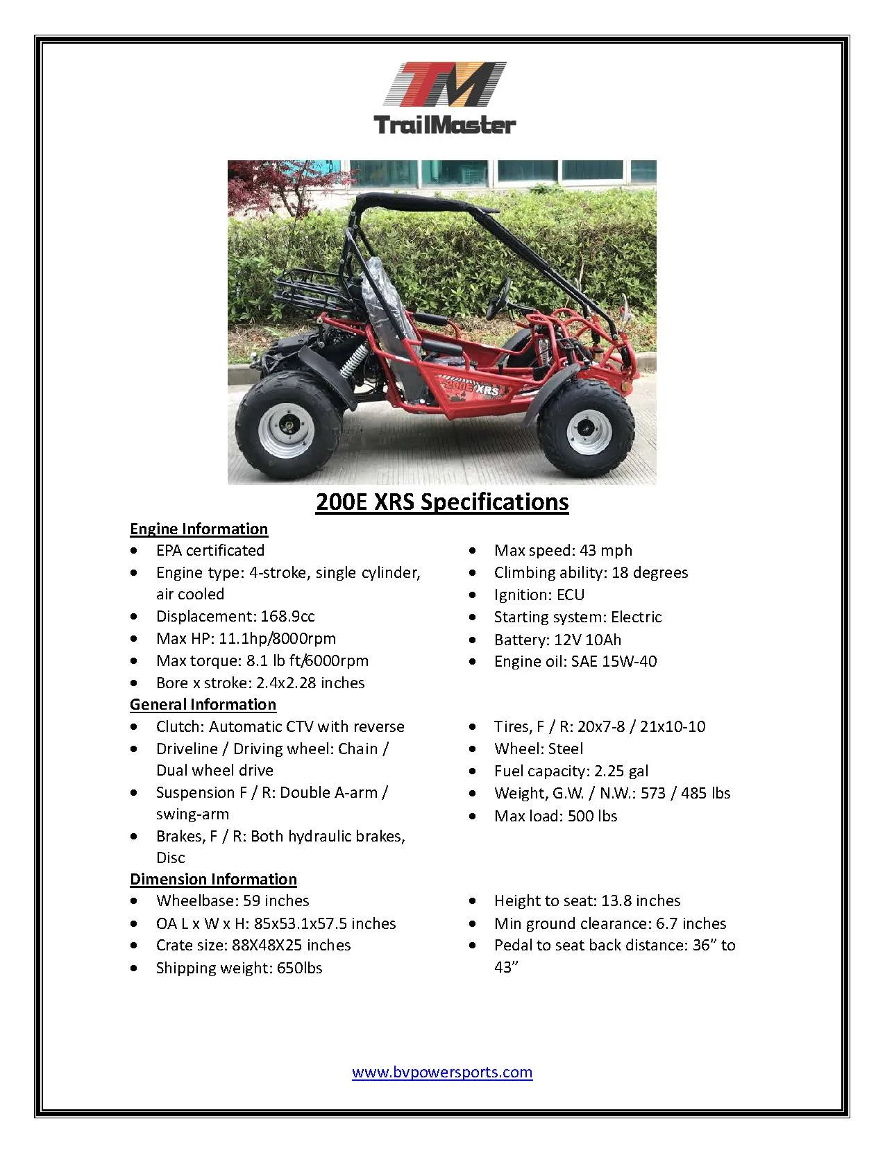 Trailmaster 200E XRS EFI Buggy / Go Kart Full Size youth Adult Off road Go Kart, Adjustable Seat, Independent Front Suspension, Double A Arms,