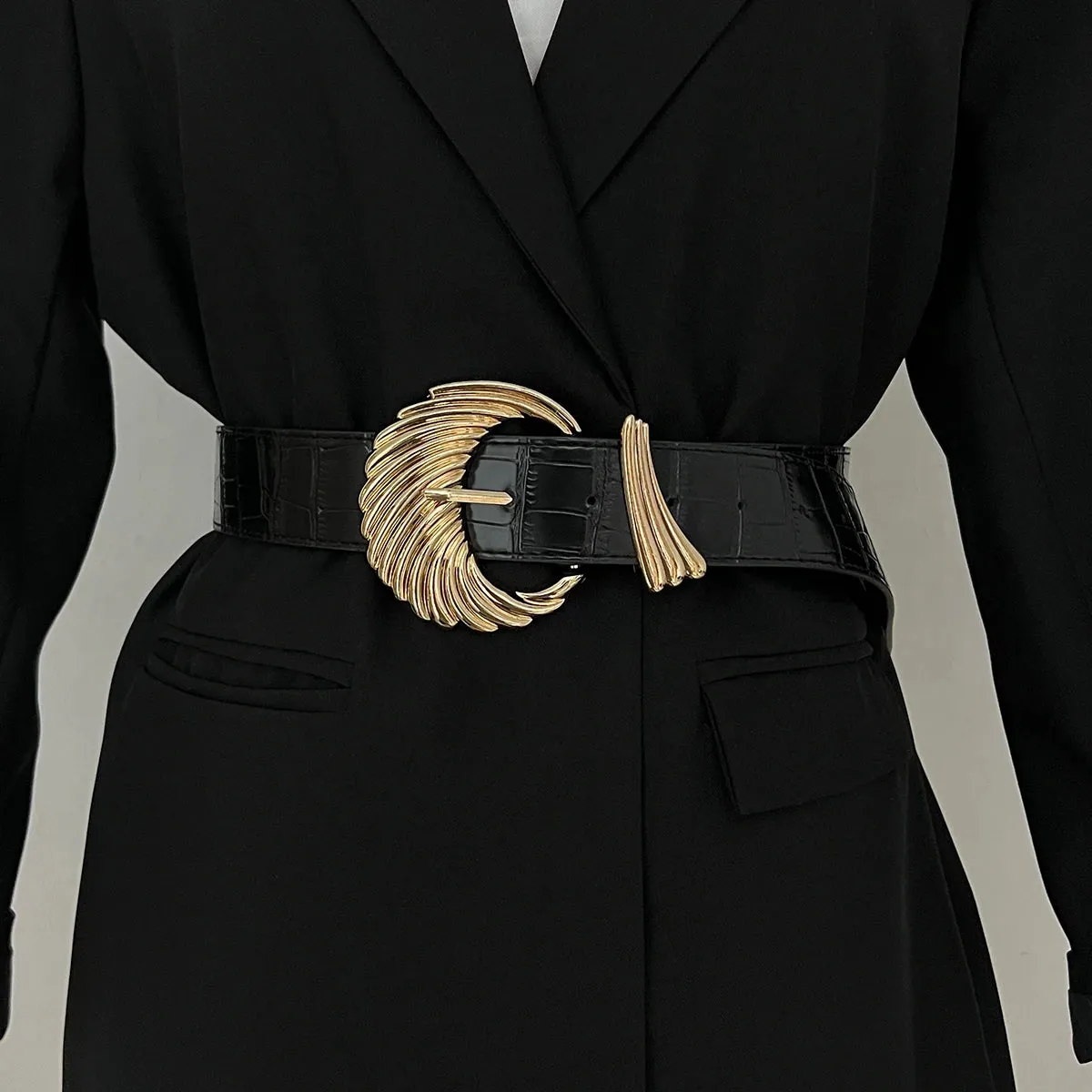 VAIGE Luxe Black Velvet Corset Belt with Gold Buckle