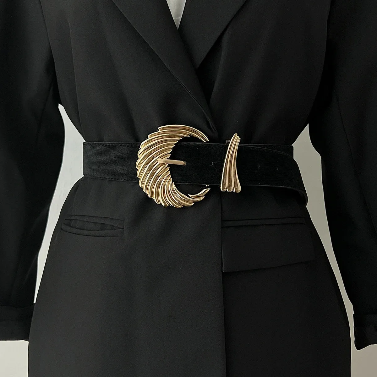 VAIGE Luxe Black Velvet Corset Belt with Gold Buckle