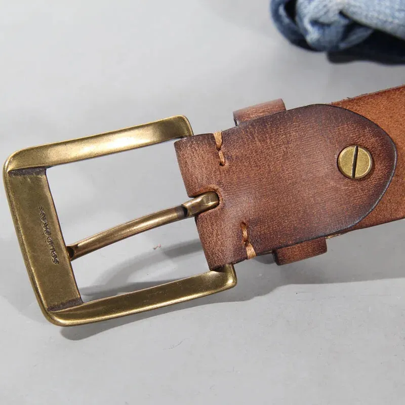 Vintage Handmade Leather Copper Buckle Belt