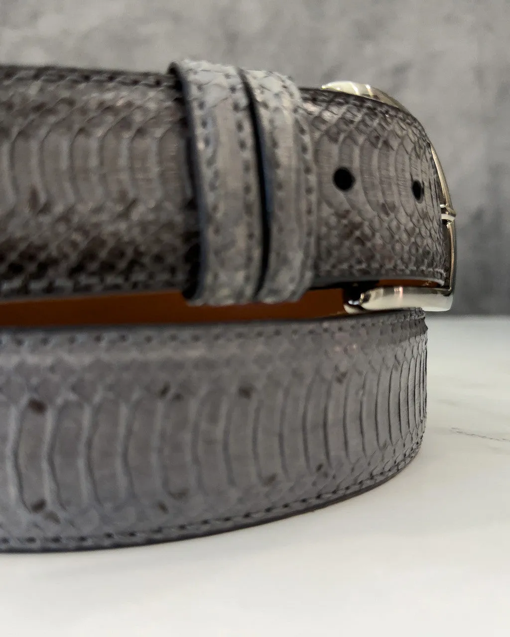 Water Snake Back Cut Belt: Marked Grey