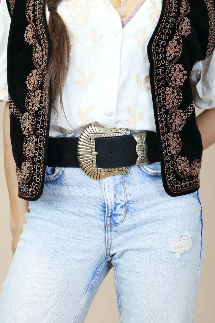 Western buckle stretch belt (Black)