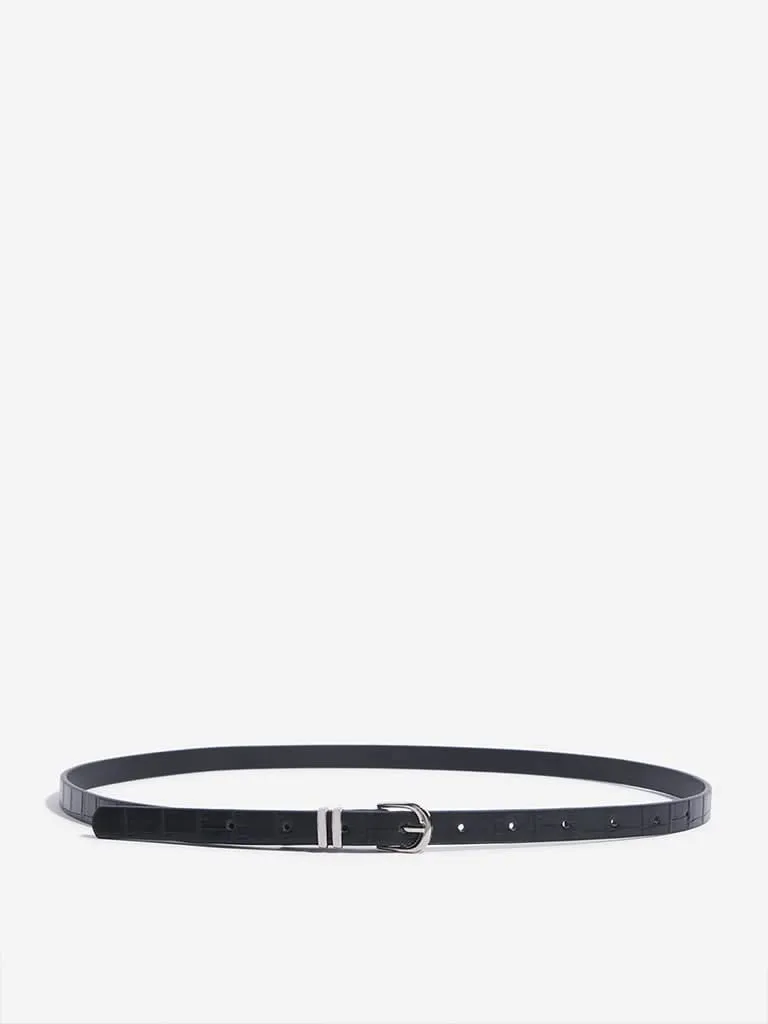 Westside Accessories Black Crocodile Textured Belts Pack Of 2