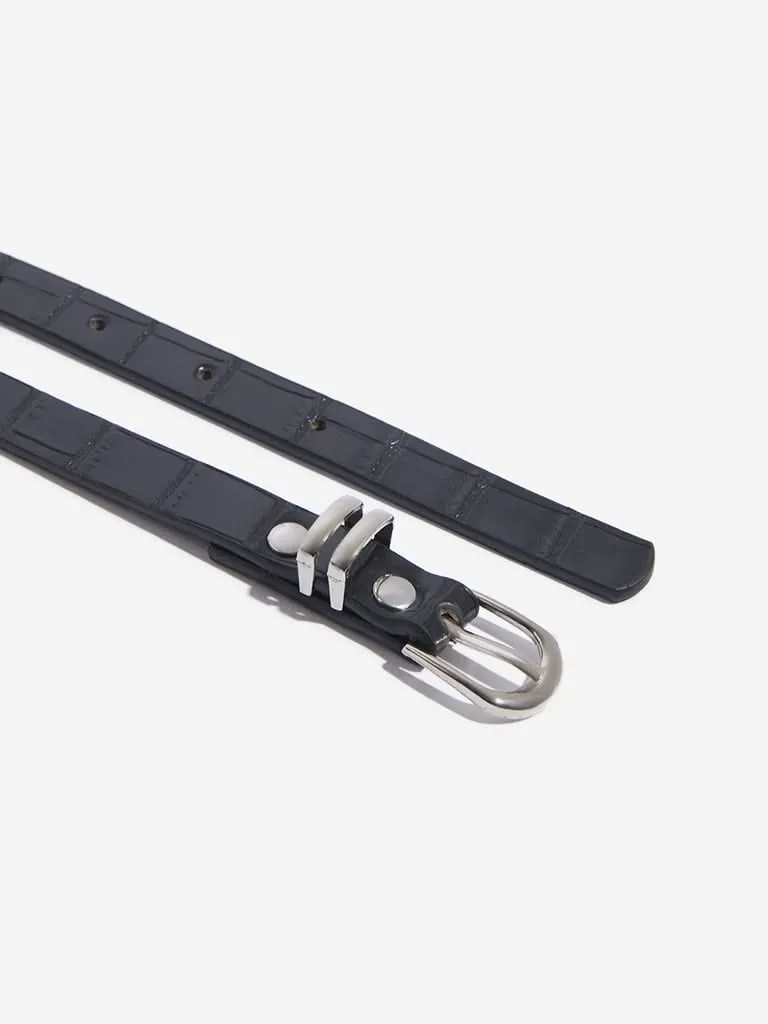 Westside Accessories Black Crocodile Textured Belts Pack Of 2
