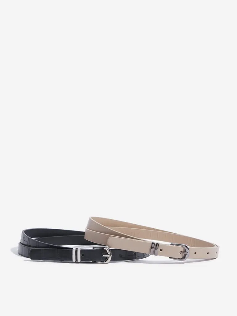 Westside Accessories Black Crocodile Textured Belts Pack Of 2