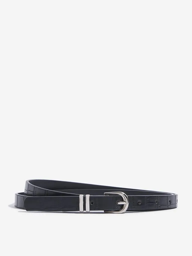 Westside Accessories Black Crocodile Textured Belts Pack Of 2