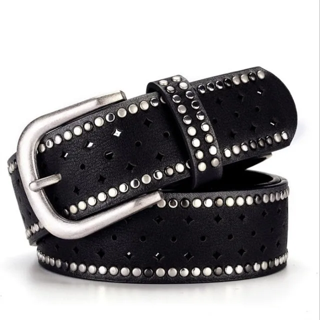 Women's Rivet Embellished Leather Belt