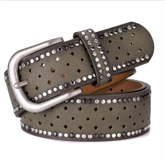 Women's Rivet Embellished Leather Belt