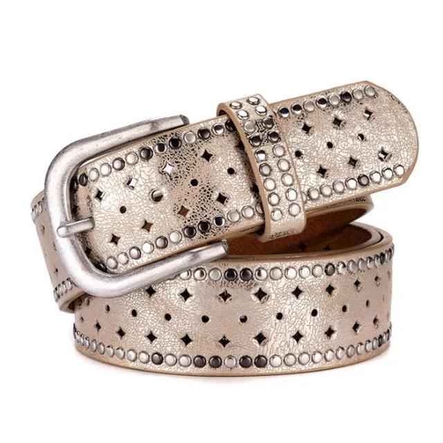 Women's Rivet Embellished Leather Belt