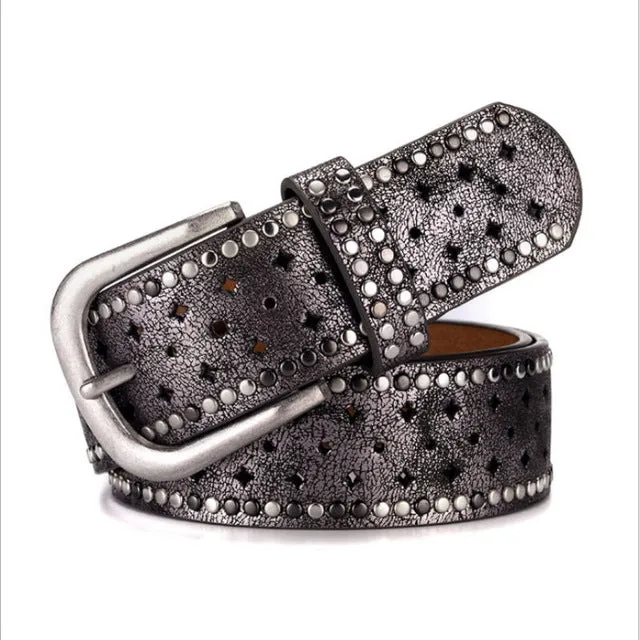 Women's Rivet Embellished Leather Belt