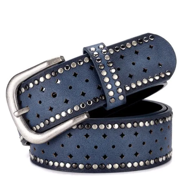 Women's Rivet Embellished Leather Belt
