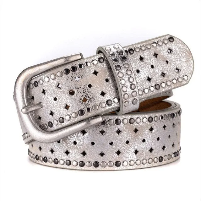 Women's Rivet Embellished Leather Belt