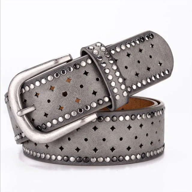 Women's Rivet Embellished Leather Belt